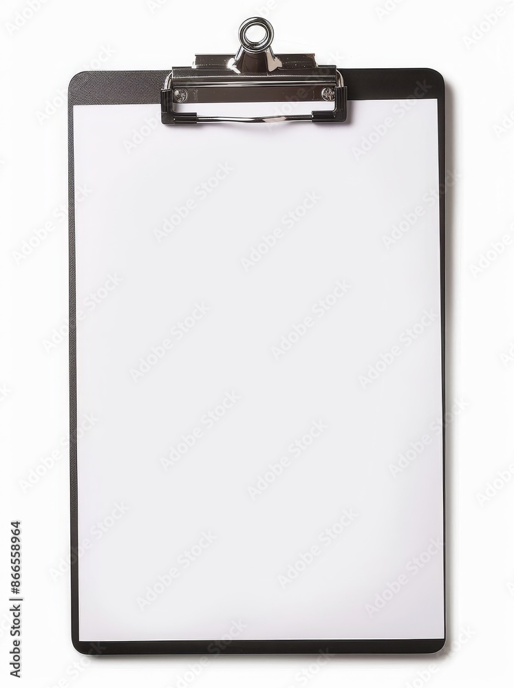Isolated black clipboard with blank paper for copying. Isolated black clipboard with blank paper for copying.