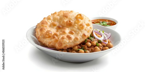 Authentic photograph of chole bhature against a clean white background. Concept Food Photography, Indian Cuisine, Styling, Clean Background photo