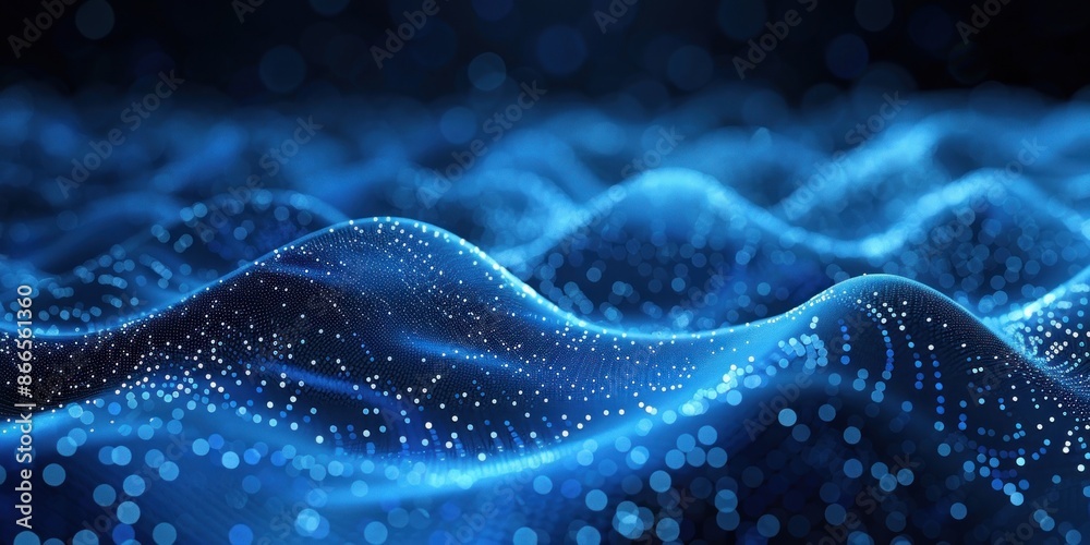 Abstract Blue Wave with Glowing Particles Abstract Blue Wave with Glowing Particles