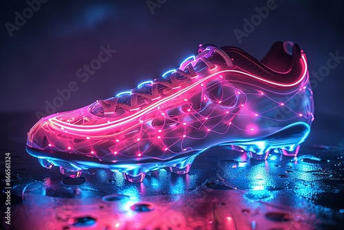 Futuristic Design Neon Soccer Cleat or Football Boot with Neon LED Lights