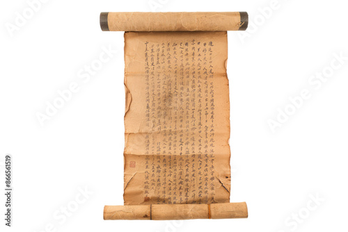 Ancient Chinese scroll isolated on transparent background photo