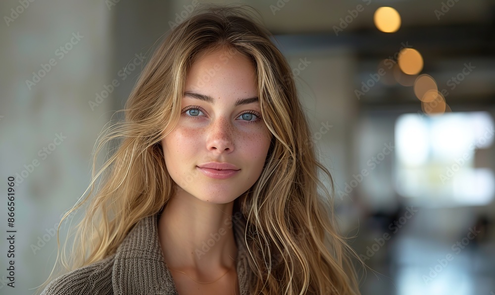 Professional portrait of young woman with long hair and copy space Professional portrait of young woman with long hair and copy space
