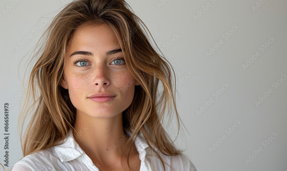 Professional portrait of young woman with long hair and copy space Professional portrait of young woman with long hair and copy space