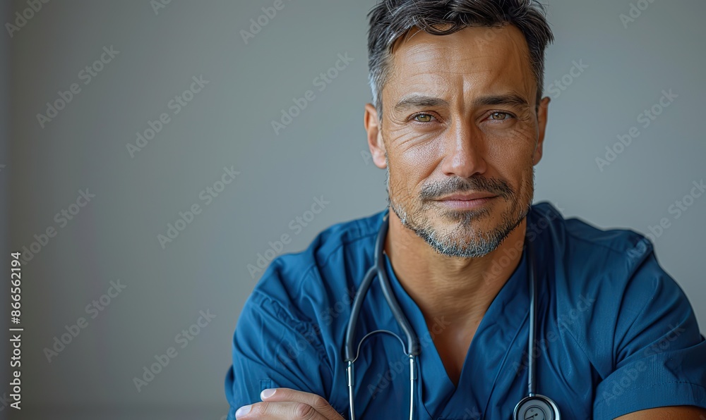 White background professional portrait of male nurse in uniform. White background professional portrait of male nurse in uniform.