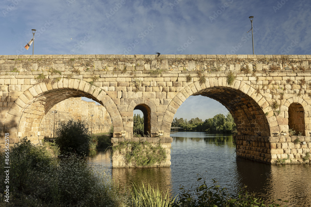 Ancient Roman Bridge Over Guadiana River in Merida, Spain Ancient Roman Bridge Over Guadiana River in Merida, Spain