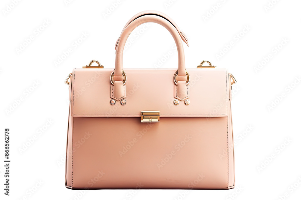 Beigh pink leather hand bag isolated on transparent background Beigh pink leather hand bag isolated on transparent background