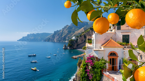 Amalfi Coast with lemons, Mediterranean sea view
