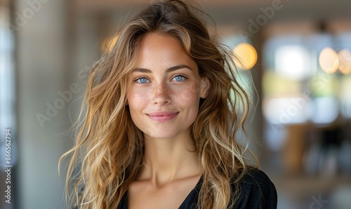 Wallpaper Mural Portrait of a professional woman, subtly smiling, conveying confidence and approachability. Torontodigital.ca