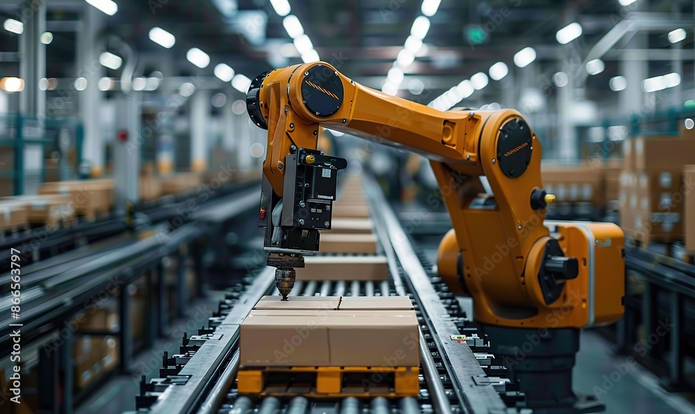 Producing and maintaining logistics systems, the robotic arm is used for packing, symbolizing efficiency and automation in operations. Producing and maintaining logistics systems, the robotic arm is used for packing, symbolizing efficiency and automation in operations.