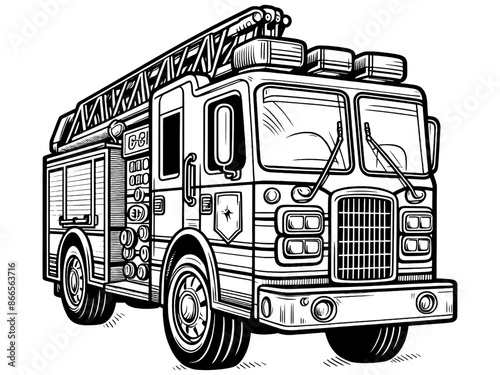 Big fire truck. Children picture, coloring book. Generative ai vector.