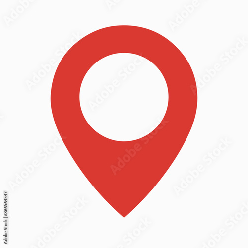 A red location pin icon, commonly used in maps and navigation applications. The pin is designed with a triangular shape pointing downwards, and it has a circular hole in the top center.