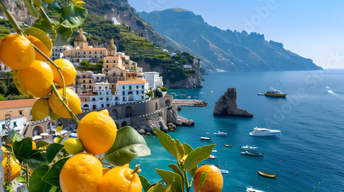 Amalfi Coast Scenic View with Lemons and Turquoise Sea