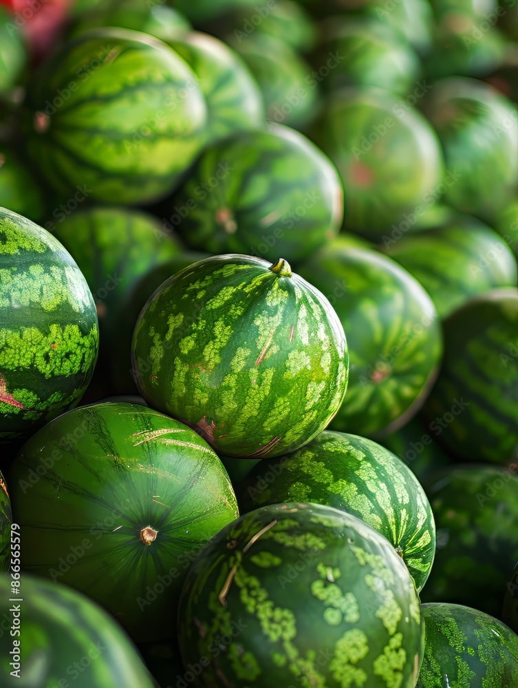 Ripe Green Watermelons at a Market Ripe Green Watermelons at a Market