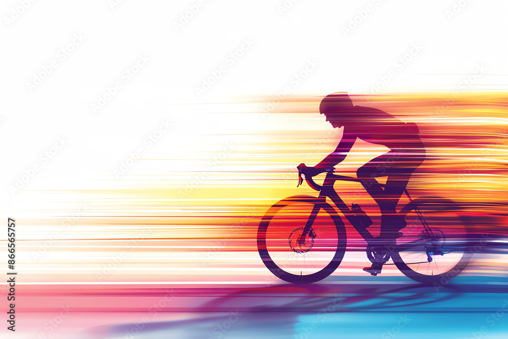 Fototapeta premium Professional cyclist racing, close up, focus on, vibrant colors, double exposure silhouette with motion blur