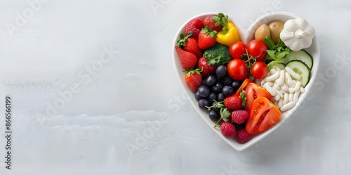 Heart-Healthy Diet Clean Eating Fruits and Vegetables for Cholesterol Wellness. Concept Heart Health, Clean Eating, Fruits and Vegetables, Cholesterol Wellness, Healthy Diet photo