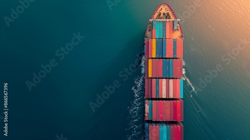 Aerial View of Cargo Containers on a Massive Container Ship in a Busy Seaport Harbour © pkproject