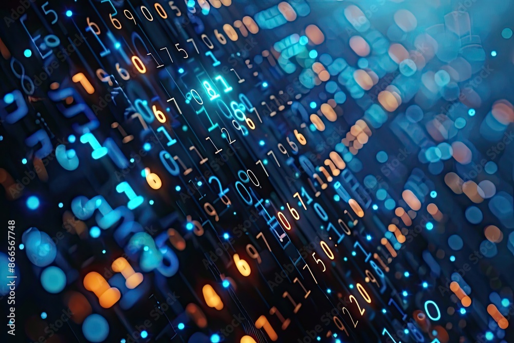 Obraz premium Binary Code Displaying Data Stream on Digital Screen