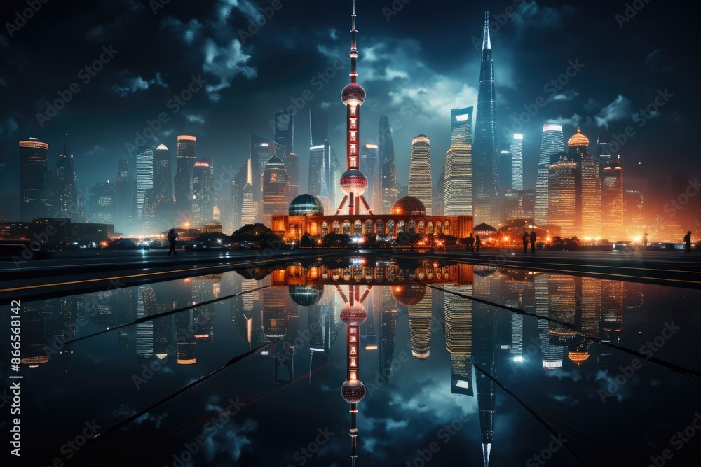 Shanghai, China, the eastern Pearl Tower, a futuristic Shanghai icon., generative IA Shanghai, China, the eastern Pearl Tower, a futuristic Shanghai icon., generative IA