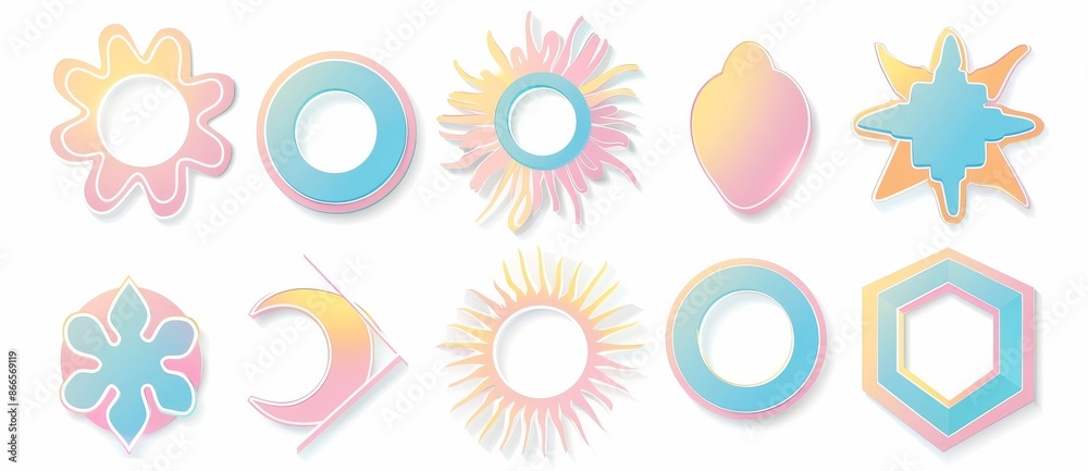 Stickers with Wavy Edges. Modern Geometric Shapes. Use for Frames, Stamps, Templates, Promo Designs, Web Design, and Social Media. Stickers with Wavy Edges. Modern Geometric Shapes. Use for Frames, Stamps, Templates, Promo Designs, Web Design, and Social Media.