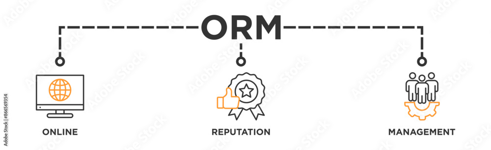 ORM banner web icon illustration concept for online reputation management with icon of internet, browser, winner, trust, favorite, and business