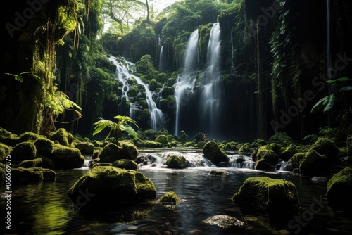 Lombok, West Nusa Tenggara, The Waterfalls Like Tiu Kelep and Sendang Gile., generative IA photo