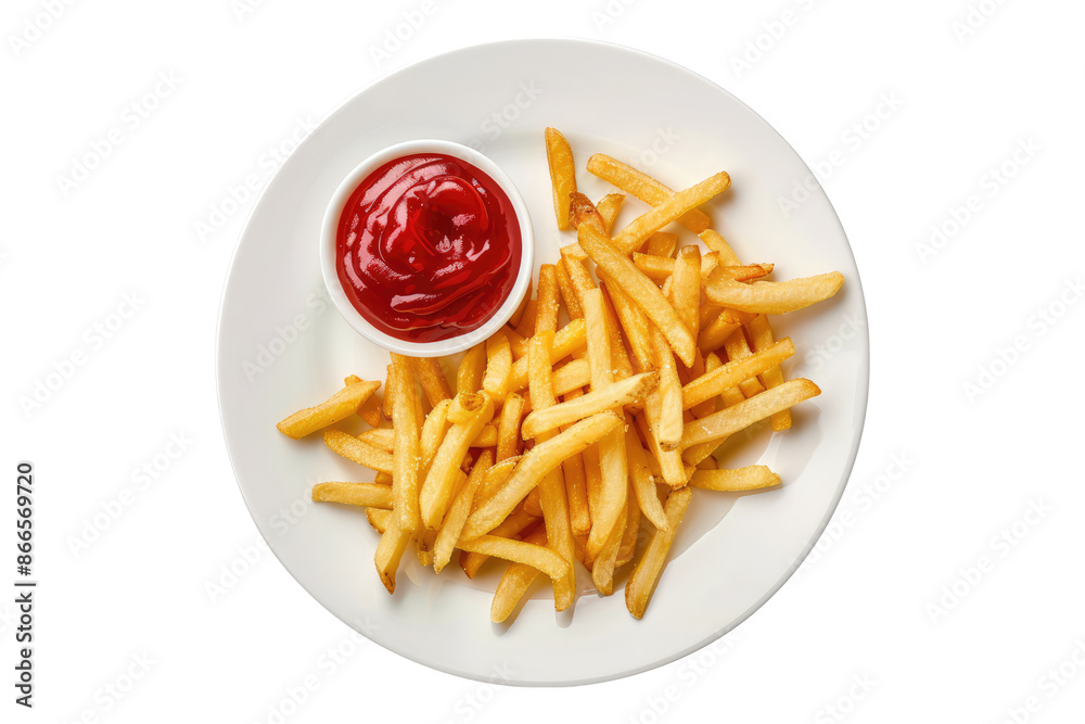 French fries on white plate isolated on transparent background French fries on white plate isolated on transparent background