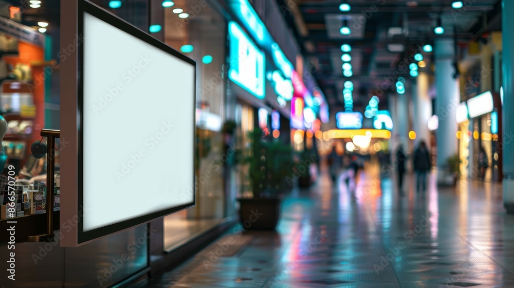 Blank Billboard Ad in a Modern Shopping Mall Blank Billboard Ad in a Modern Shopping Mall