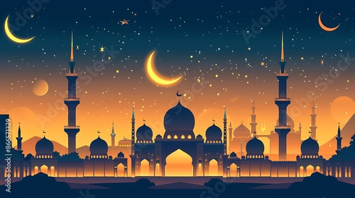 illustration of Islamic New Year social media feed template. Generative Ai