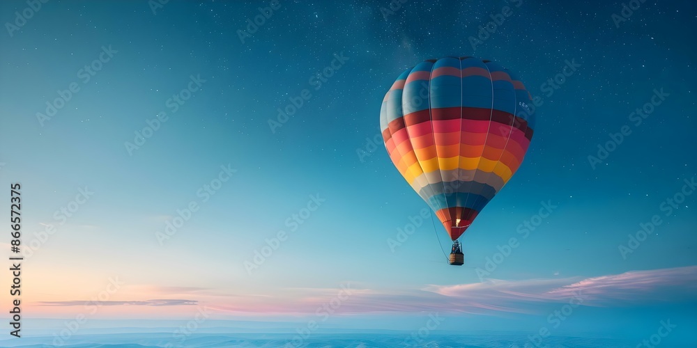 Hot Air Balloon Gliding through a Starlit Night Sky. Concept Night Sky Photography, Hot Air Balloon Adventure, Twilight Flight, Scenic Aerial Views Hot Air Balloon Gliding through a Starlit Night Sky. Concept Night Sky Photography, Hot Air Balloon Adventure, Twilight Flight, Scenic Aerial Views