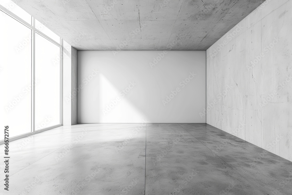 This is a mockup model of a sunny concrete interior with sunshine and a wall that is empty. Exhibition, art and advertisement concept. 3D rendering. This is a mockup model of a sunny concrete interior with sunshine and a wall that is empty. Exhibition, art and advertisement concept. 3D rendering.