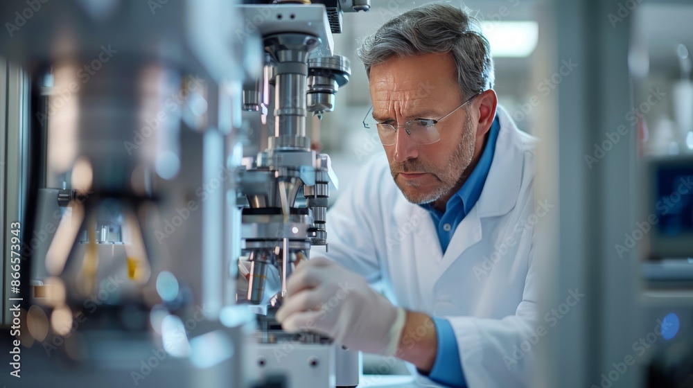 Scientist working in a laboratory with equipment Scientist working in a laboratory with equipment
