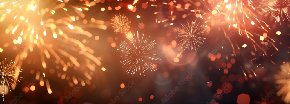 Fototapeta premium Awesome Fireworks and bokeh panorama