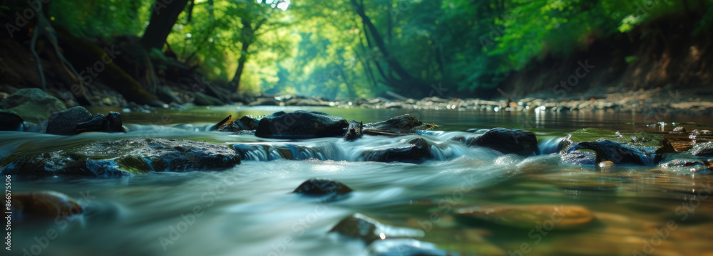 Fototapeta premium Clear water cascading down a mountain stream