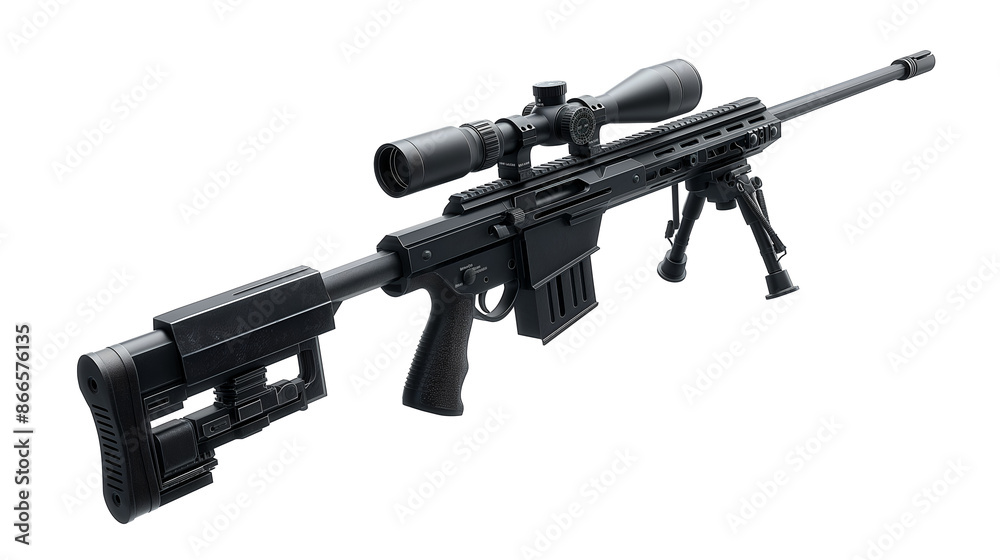 Modern Precision Sniper Rifle with Scope on White Background Modern Precision Sniper Rifle with Scope on White Background