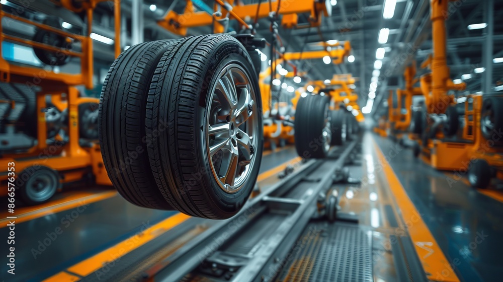Automotive manufacturing process in modern factory Automotive manufacturing process in modern factory