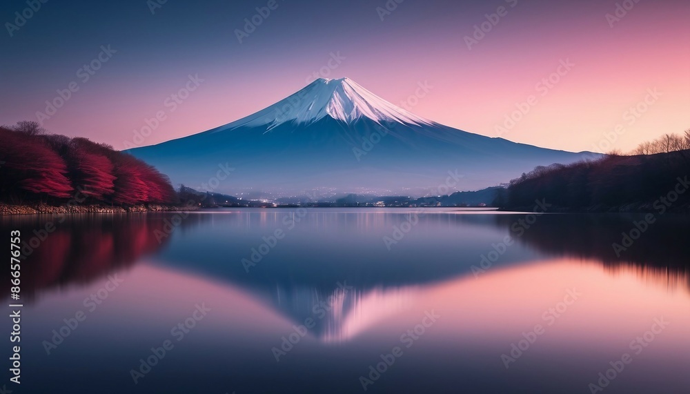fuji mountain view from relaxed lake, sunset view fuji mountain view from relaxed lake, sunset view