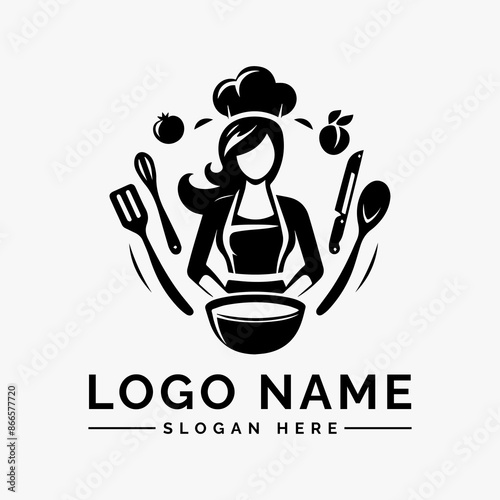 woman cooking vector logo