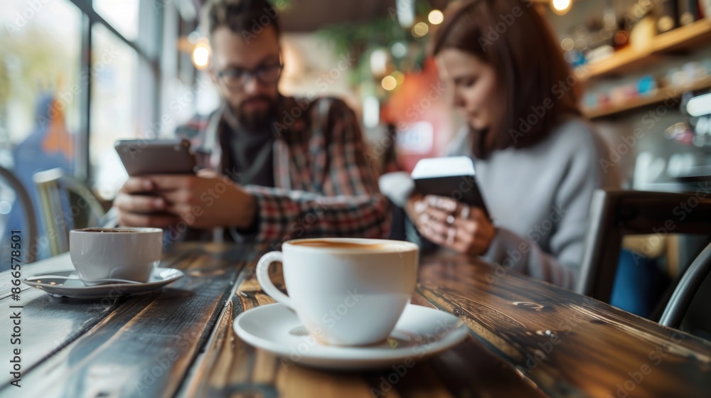 A man and woman are sitting at a table in a cafe A man and woman are sitting at a table in a cafe