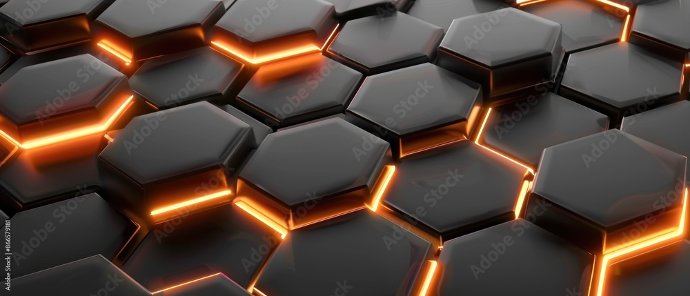 Hexagonal shapes with a glowing effect on a black background Hexagonal shapes with a glowing effect on a black background