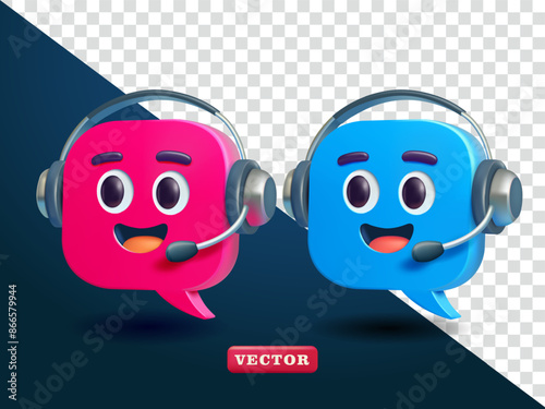 Bubble chat character with earphones, 3d vector. Suitable for business, call center and design elements