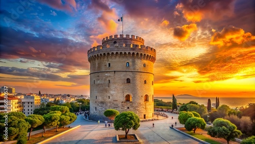 The white tower at Thessaloniki city in Greece photo