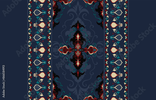 Seamless paisley pattern original ethnic style navy blue background Abstract vector Aztec design for texture, fabric, clothing, wrapping, decoration.