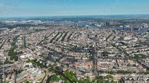 Aerial Inner city of Amsterdam with the Rijksmuseum, with its canal belt and old mansions
