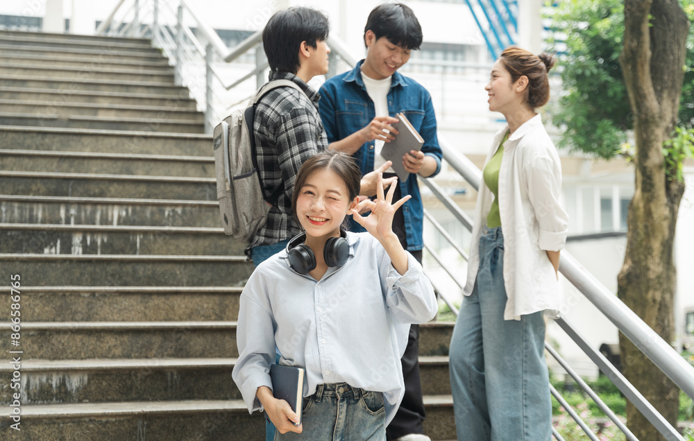 Obraz premium Portrait image of a group of Asian students at university.