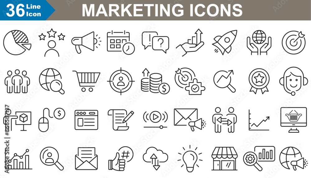 Marketing web icons set collection. e commerce, seo, analytics, content, growth, product, Influences and social media. perfect vector illustration Marketing web icons set collection. e commerce, seo, analytics, content, growth, product, Influences and social media. perfect vector illustration