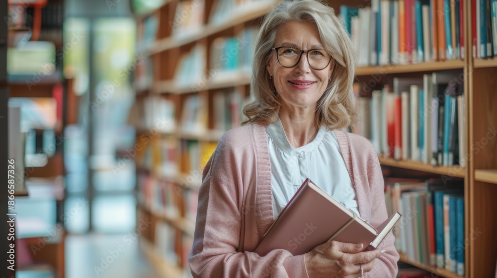 The smiling elderly librarian