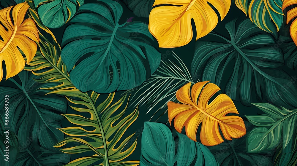 Tropical leaves background. Summer holiday banner. Generative Ai