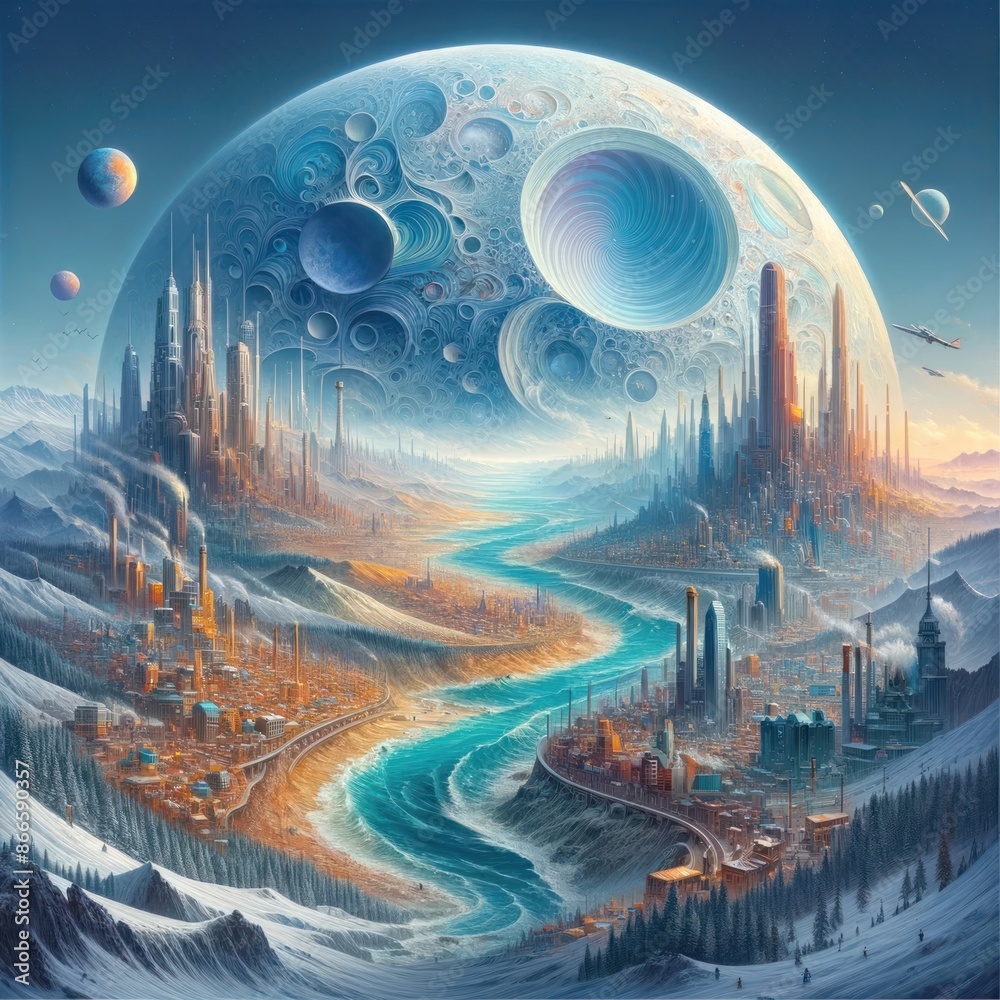 Lunar Metropolis Over River Valley Lunar Metropolis Over River Valley