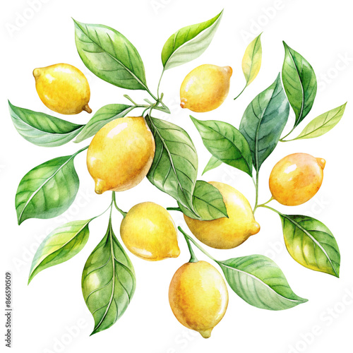 Wallpaper Mural Fresh Watercolor Lemons | Sliced Lemons | Citrus Fruits | Hand-Drawn Style | Transparent Background PNG | Clipart Torontodigital.ca