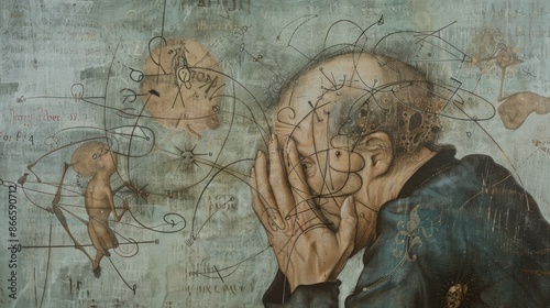 Wallpaper Mural man with his head in his hands is thinking about many ideas . Torontodigital.ca